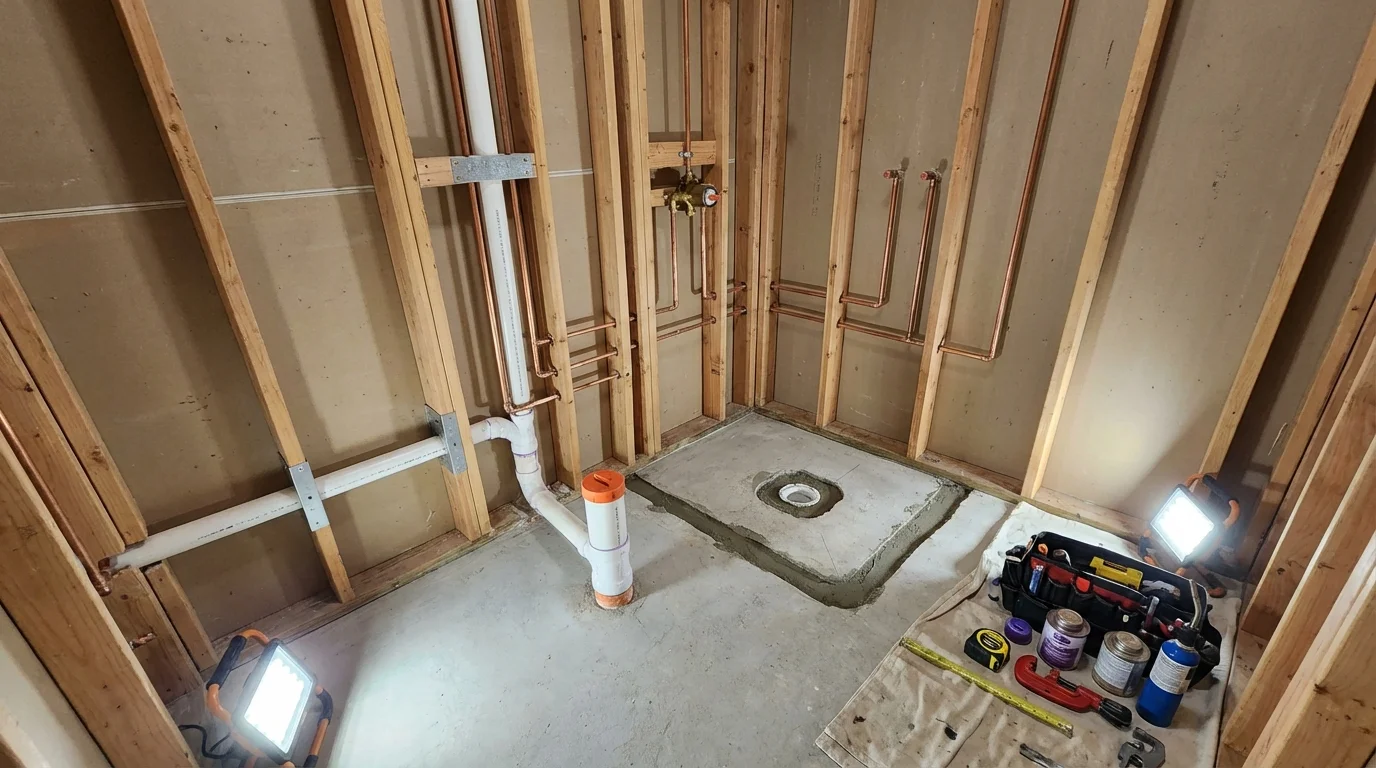 Bathroom rough-in plumbing during remodel by Johns Plumbing LLC in Donalsonville