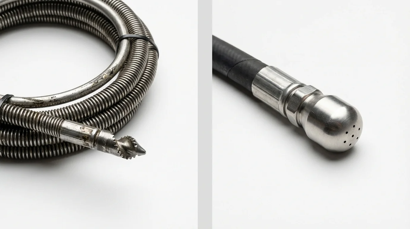 Drain snake cable and hydro jetting nozzle used for drain cleaning in Donalsonville, GA