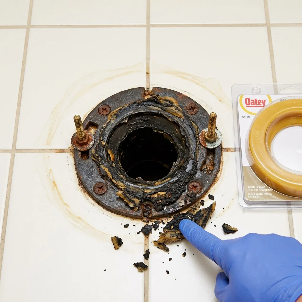 Failed wax ring showing water seepage at the base of a toilet in a Donalsonville, GA home